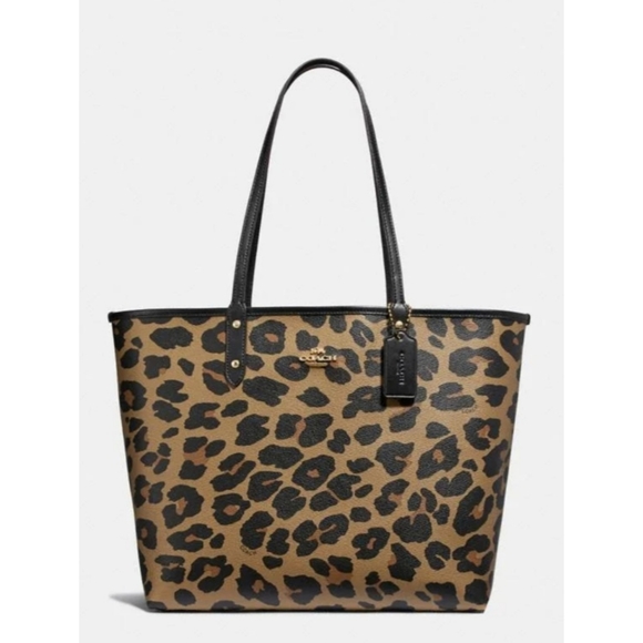 Coach Handbags - COACH LEOPARD REVERSIBLE TOTE HANDBAG + WRISTLET